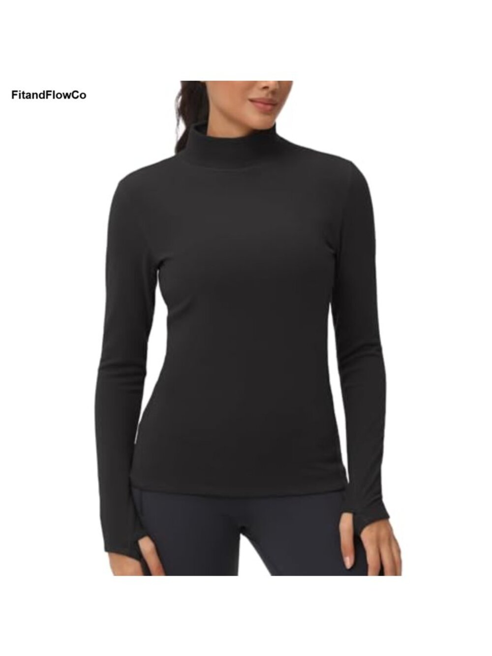 Women's Mock Turtleneck Thermal Fleece Base Layer Top Thumbholes